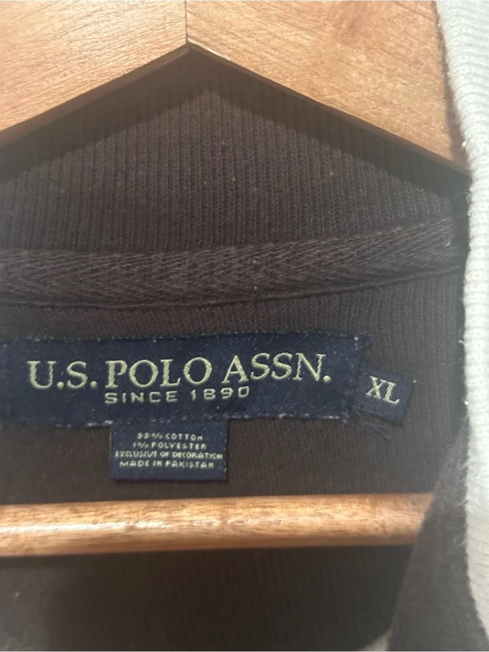 S. Polo Assn. Men’s XL Quarter Zip Pullover Sweatshirt Beige Cotton Blend Logo